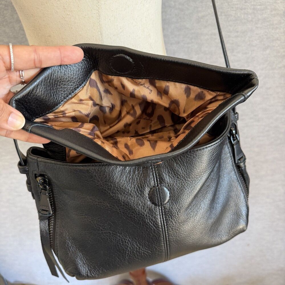 Aimee Kestenberg Black Supple Slouchy Leather Crossbody Double Entry Travel Bag - Picture 9 of 12